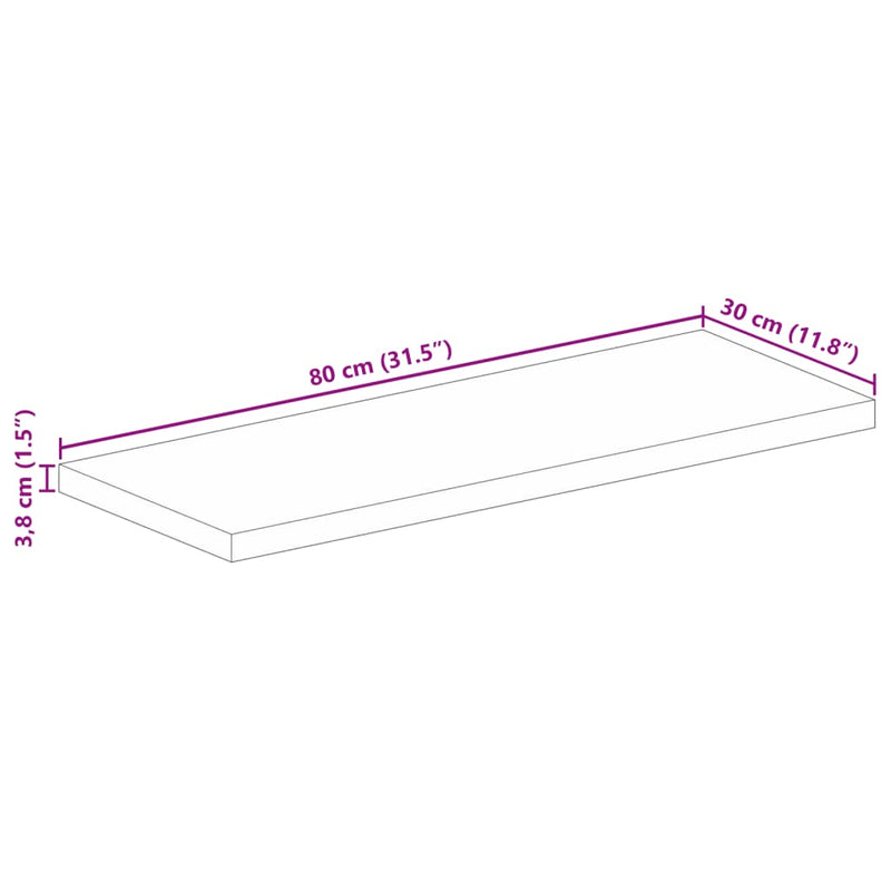 Bordplate 80x30x3,8 cm rektangulær grovt heltre mango