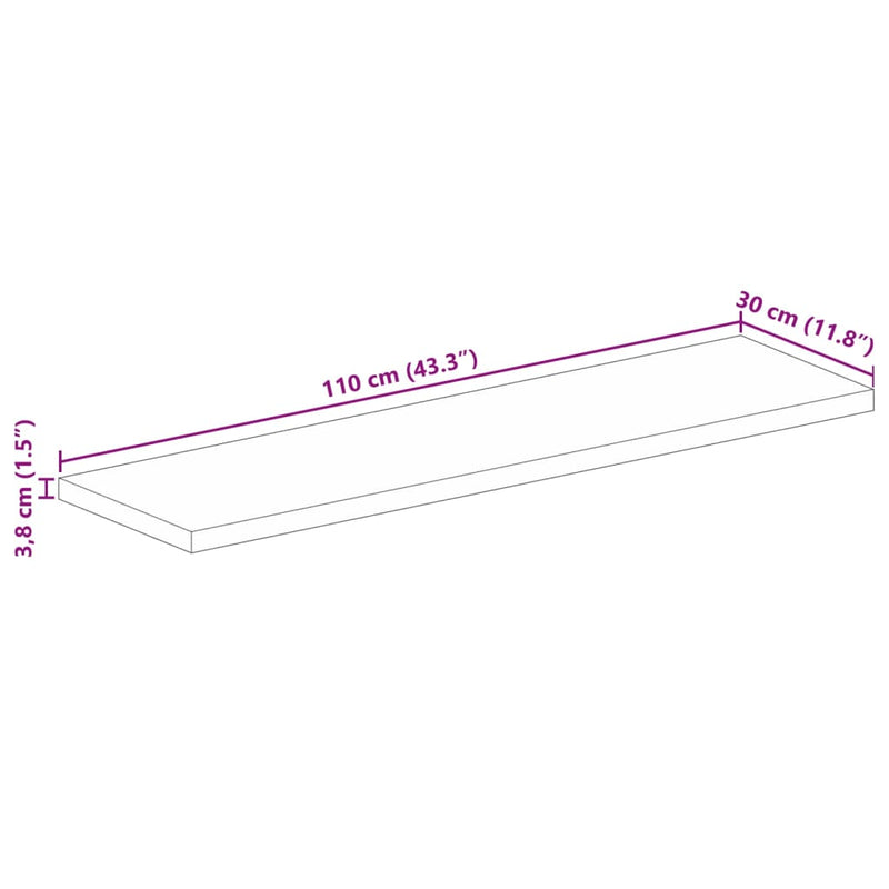 Bordplate 110x30x3,8 cm rektangulær grovt heltre mango