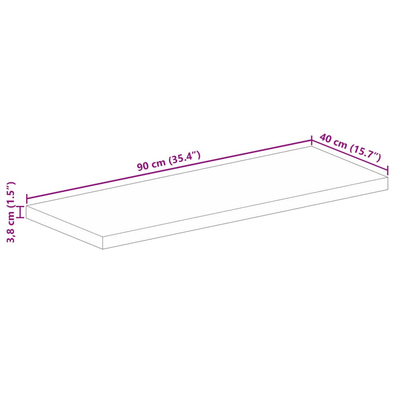 Bordplate 90x40x3,8 cm rektangulær grovt heltre mango