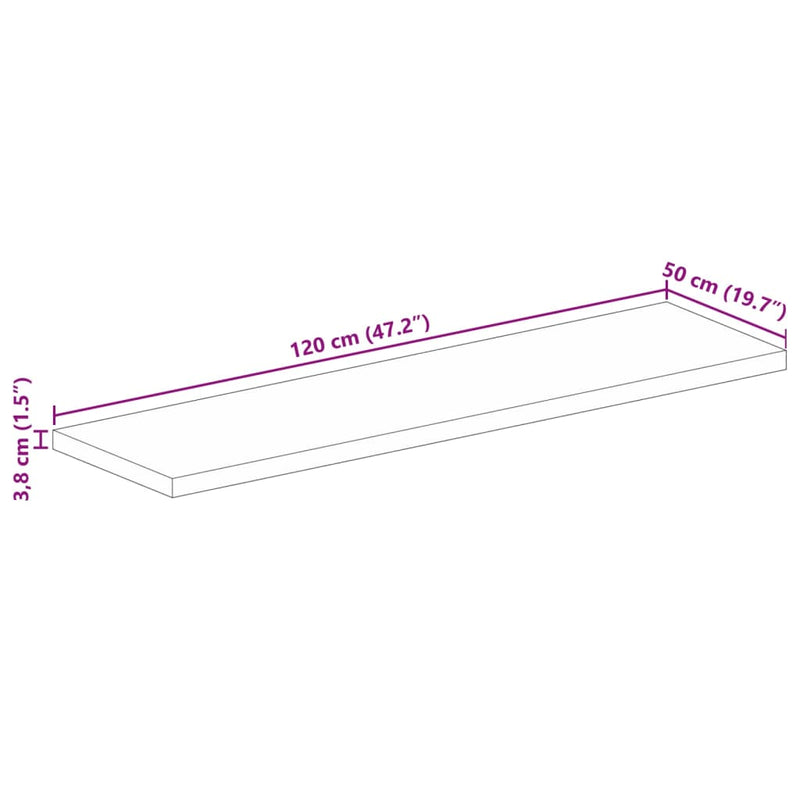 Bordplate 120x50x3,8 cm rektangulær heltre mango