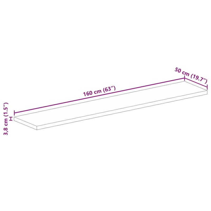 Bordplate 160x50x3,8 cm rektangulær heltre mango