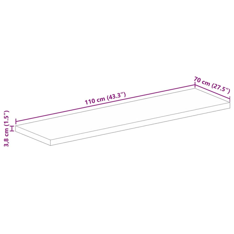 Bordplate 110x70x3,8 cm rektangulær heltre mango