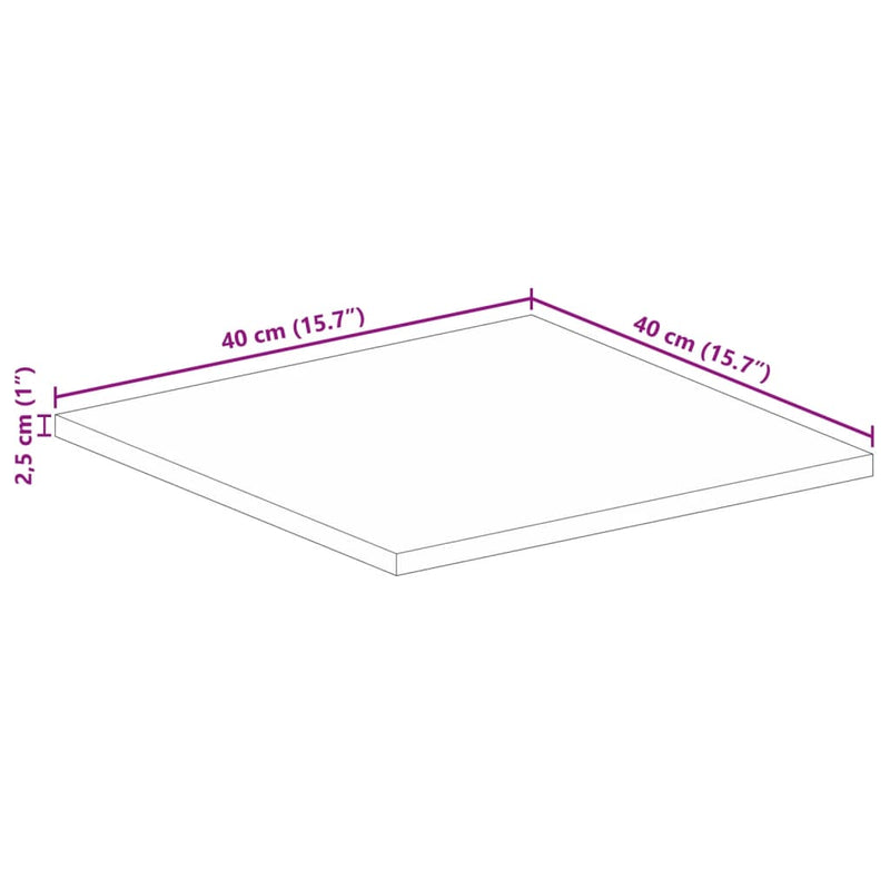 Bordplate 40x40x2,5 cm firkantet heltre mango