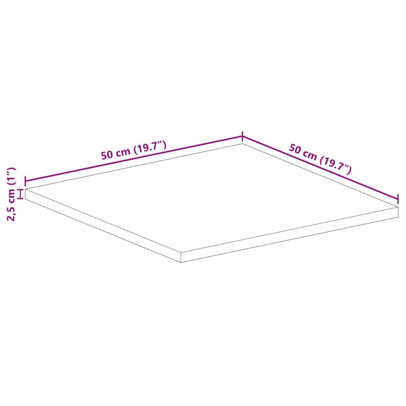 Bordplate 50x50x2,5 cm firkantet heltre mango