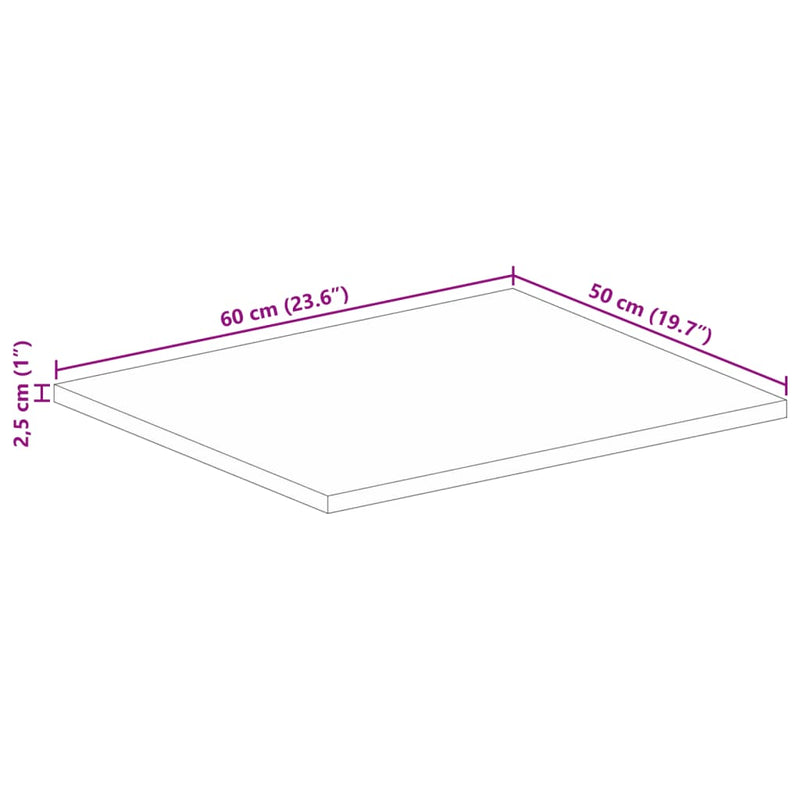 Bordplate 60x50x2,5 cm rektangulær heltre mango