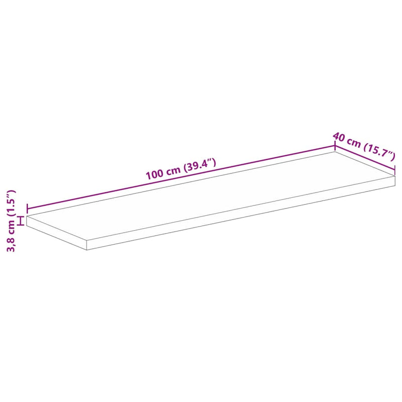 Bordplate 100x40x3,8 cm rektangulær heltre mango