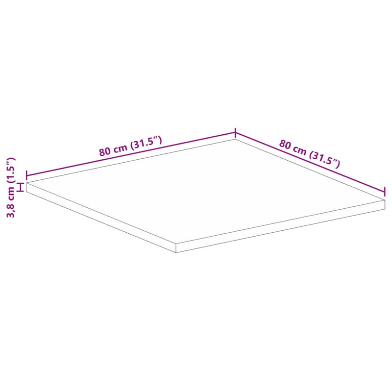 Bordplate 80x80x3,8 cm firkantet heltre mango