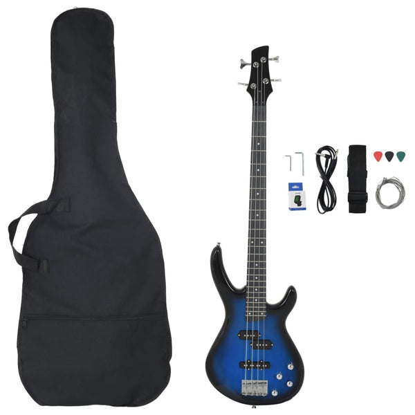 Elektrisk bassgitar for nybegynnere med veske blå svart 4/4 46"