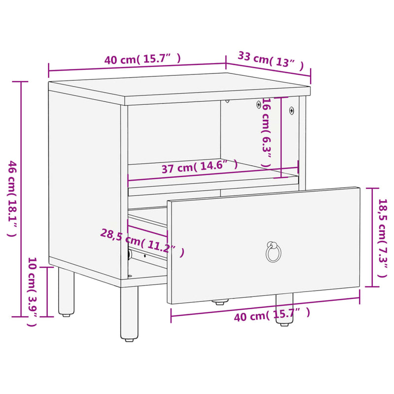 Nattbord 40x33x46 cm heltre mango