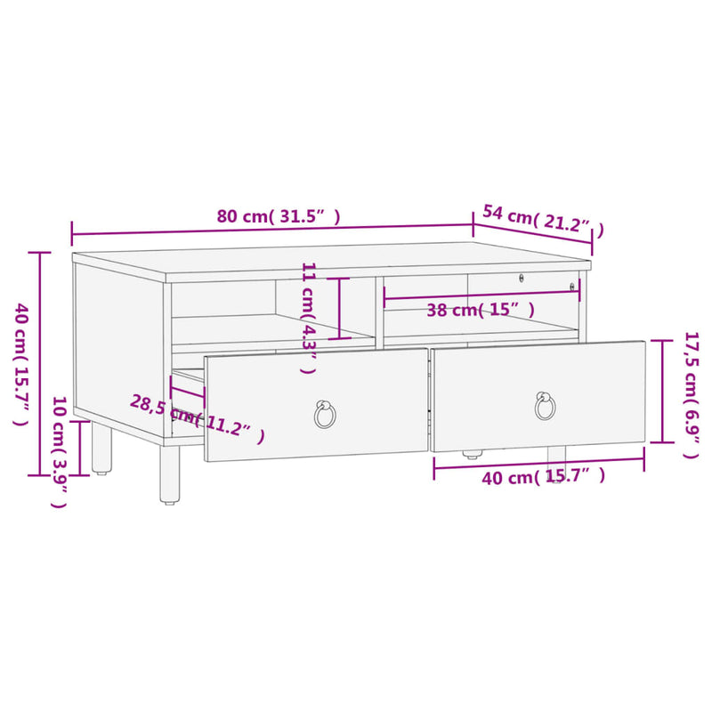 Salongbord 80x54x40 cm heltre mango