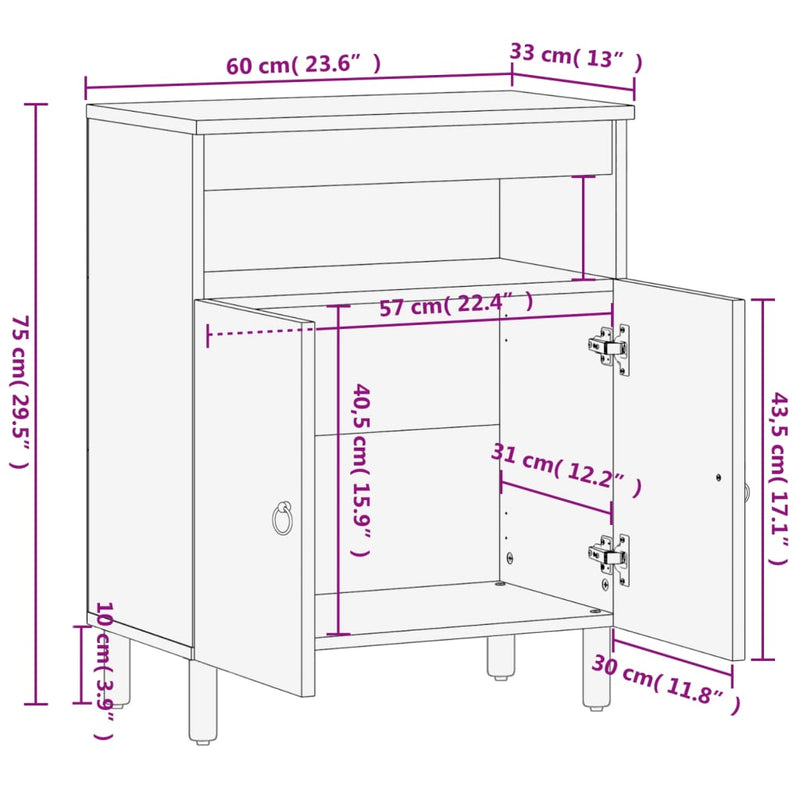 Sideskap 60x33x75 cm heltre mango