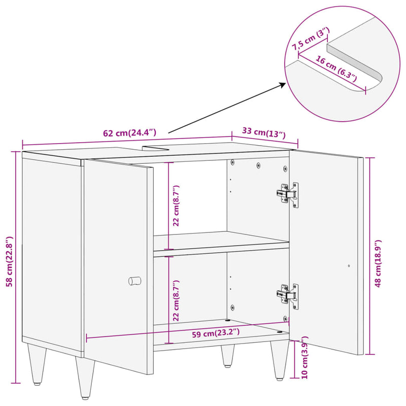 Servantskap 62x33x58 cm heltre mango