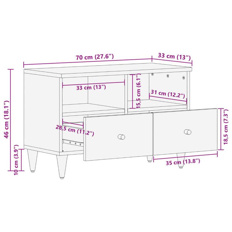 TV-benk 70x33x46 cm heltre mango