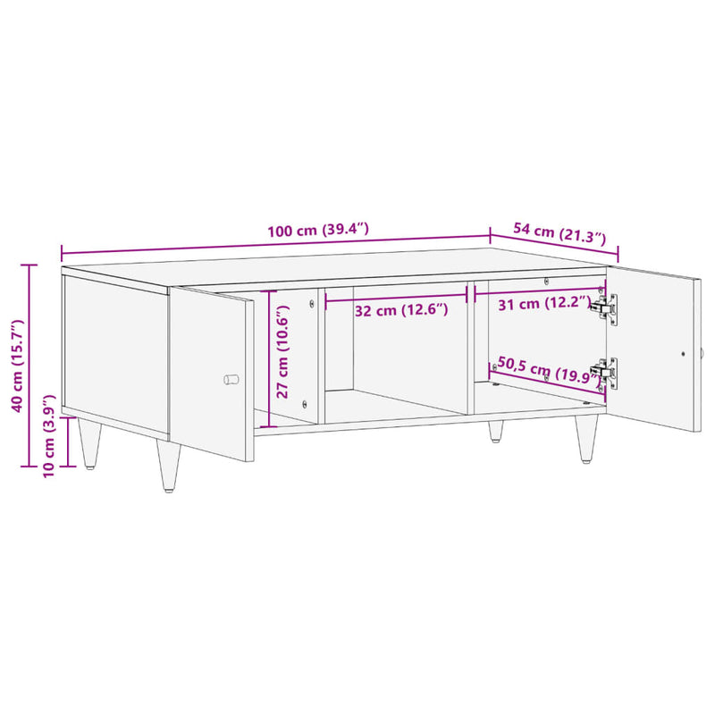 Salongbord 100x54x40 cm heltre mango