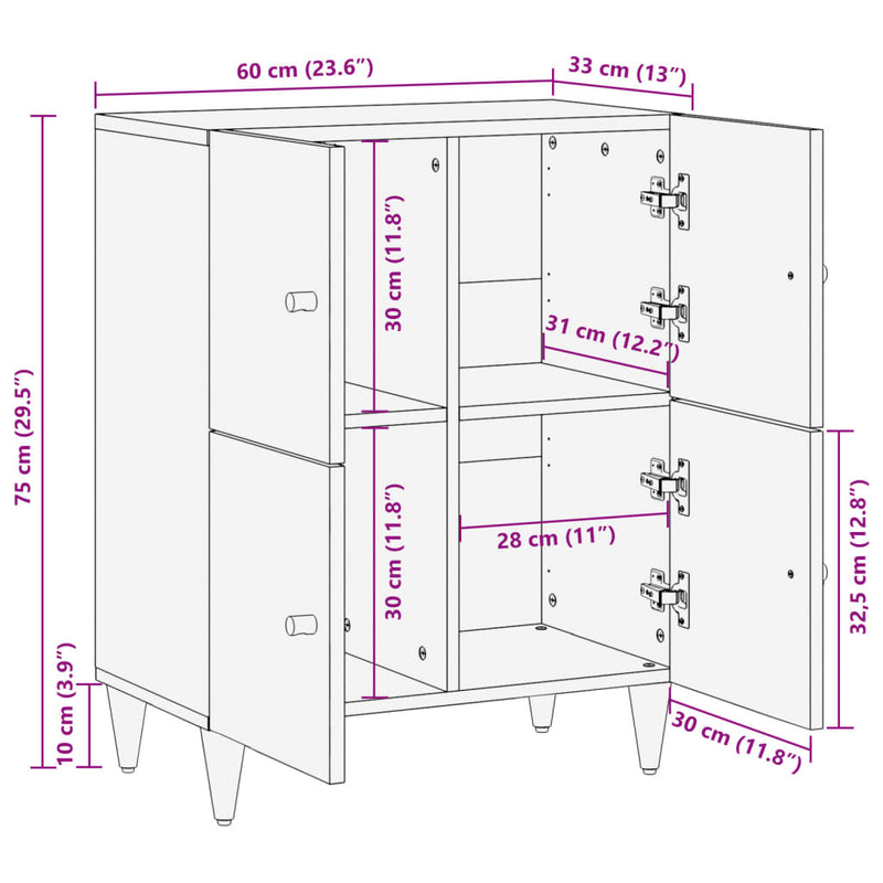 Sideskap 60x33x75 cm heltre mango