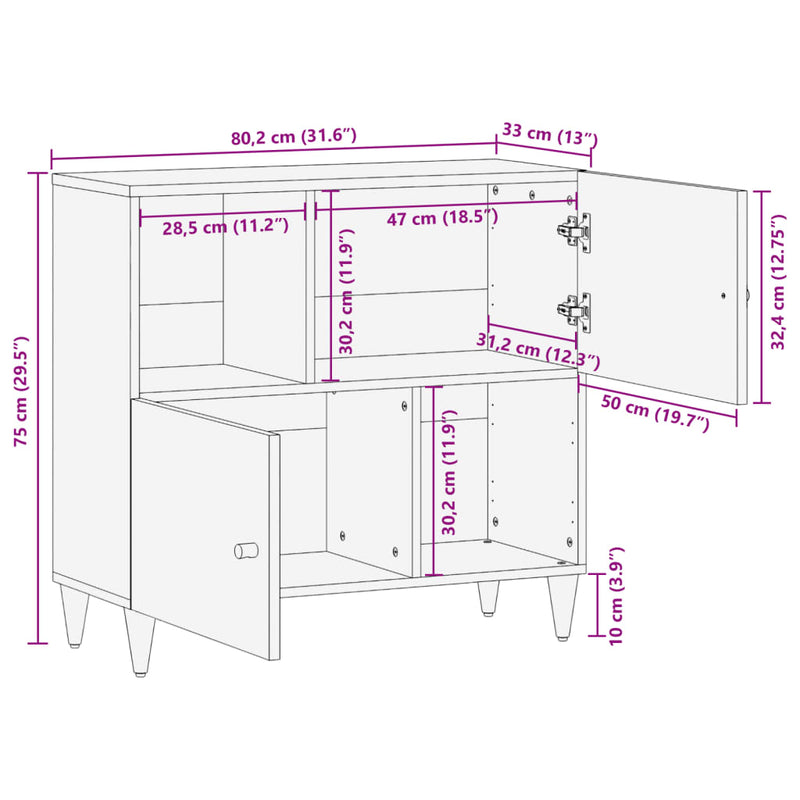 Sideskap 80x33x75 cm heltre mango