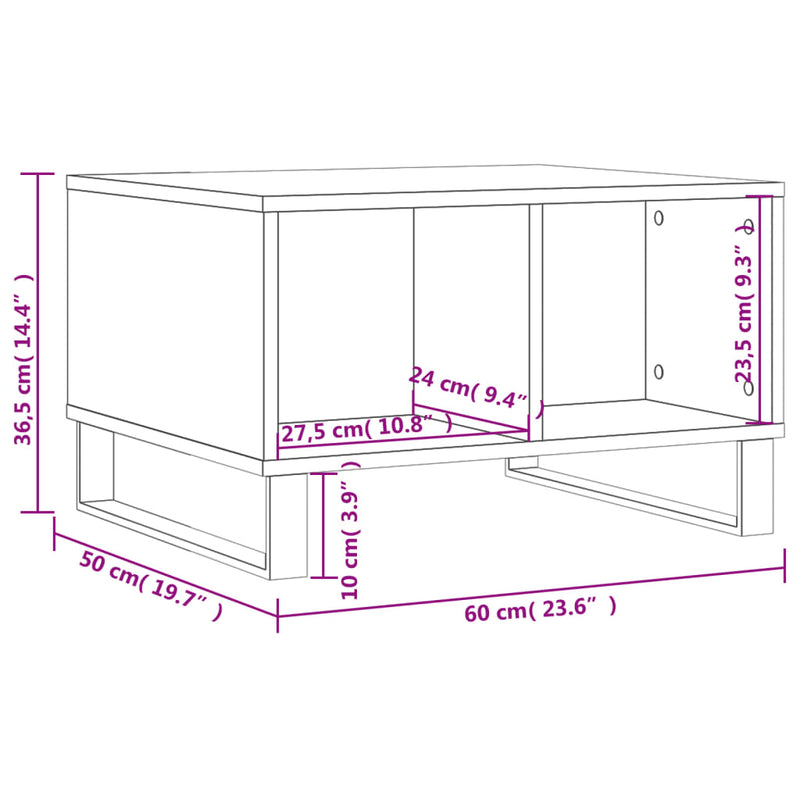 Salongbord høyglans hvit 60x50x36,5 cm konstruert tre