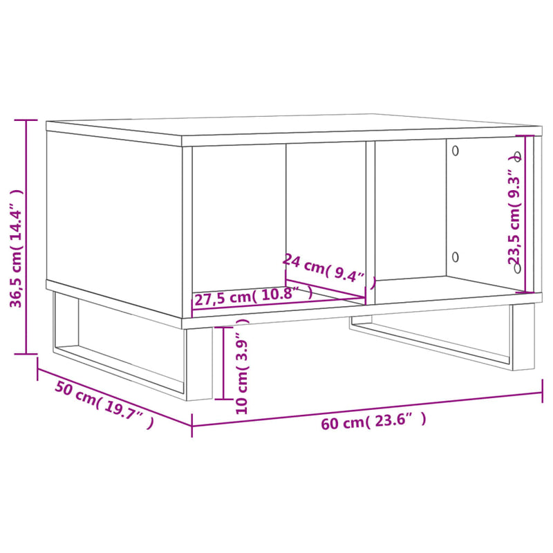 Salongbord brun eik 60x50x36,5 cm konstruert tre