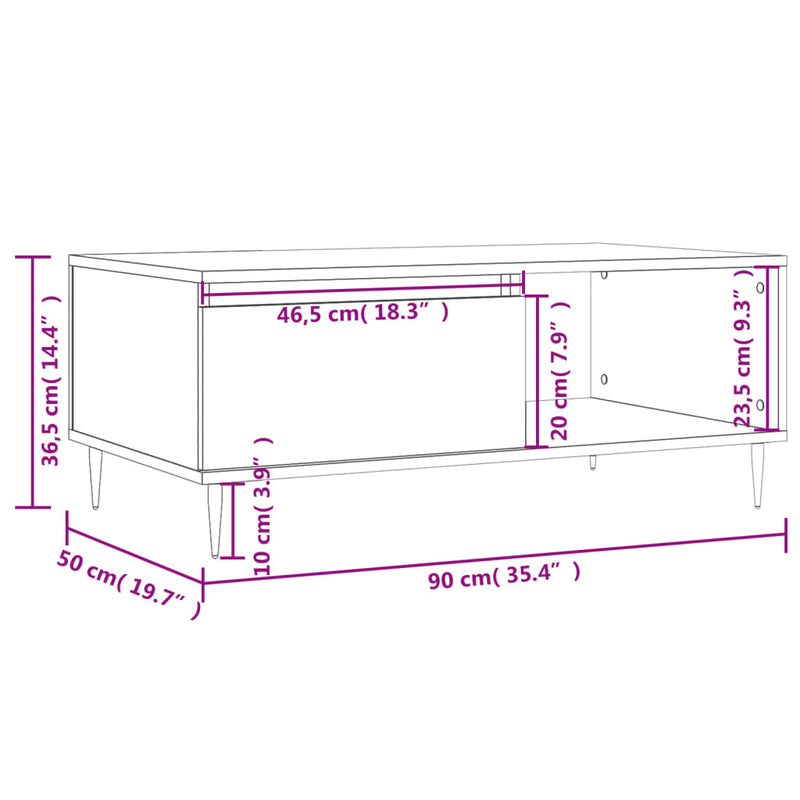 Salongbord sonoma eik 90x50x36,5 cm konstruert tre