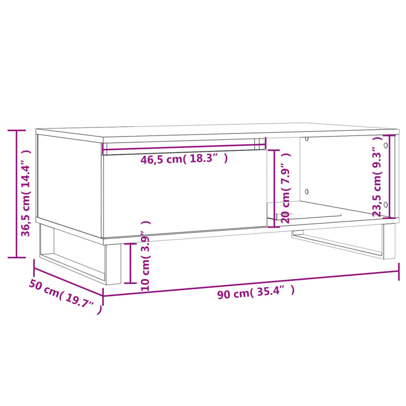 Salongbord sonoma eik 90x50x36,5 cm konstruert tre