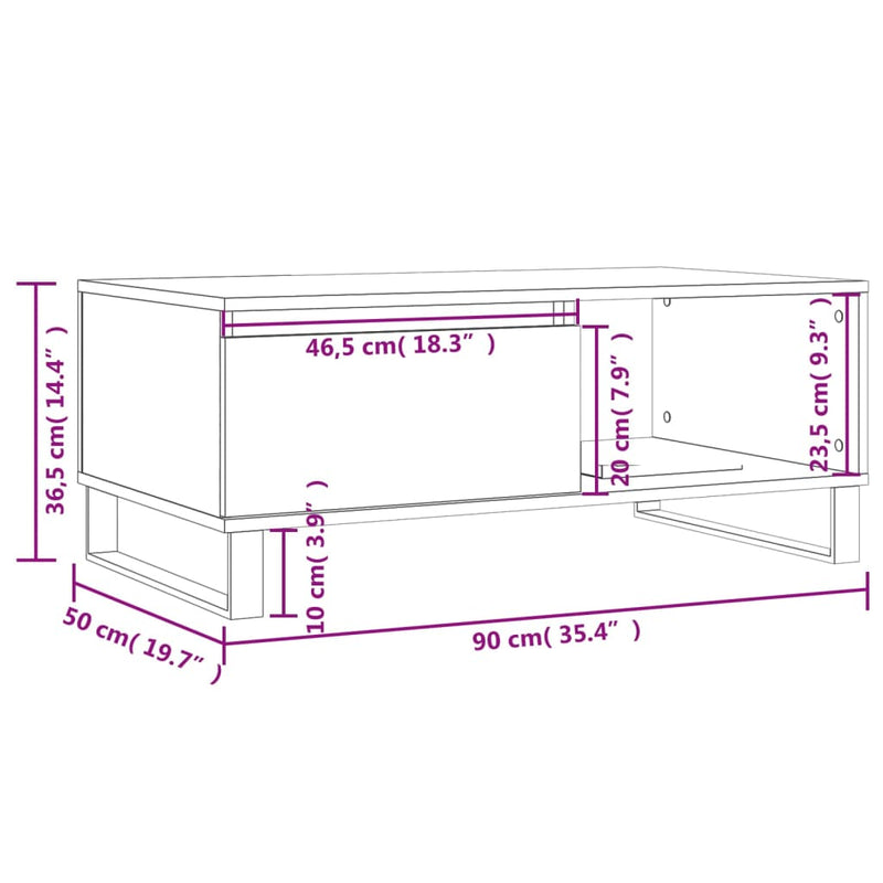 Salongbord røkt eik 90x50x36,5 cm konstruert tre