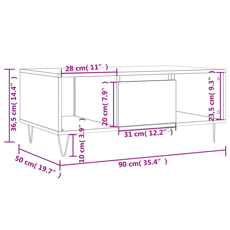 Salongbord sonoma eik 90x50x36,5 cm konstruert tre