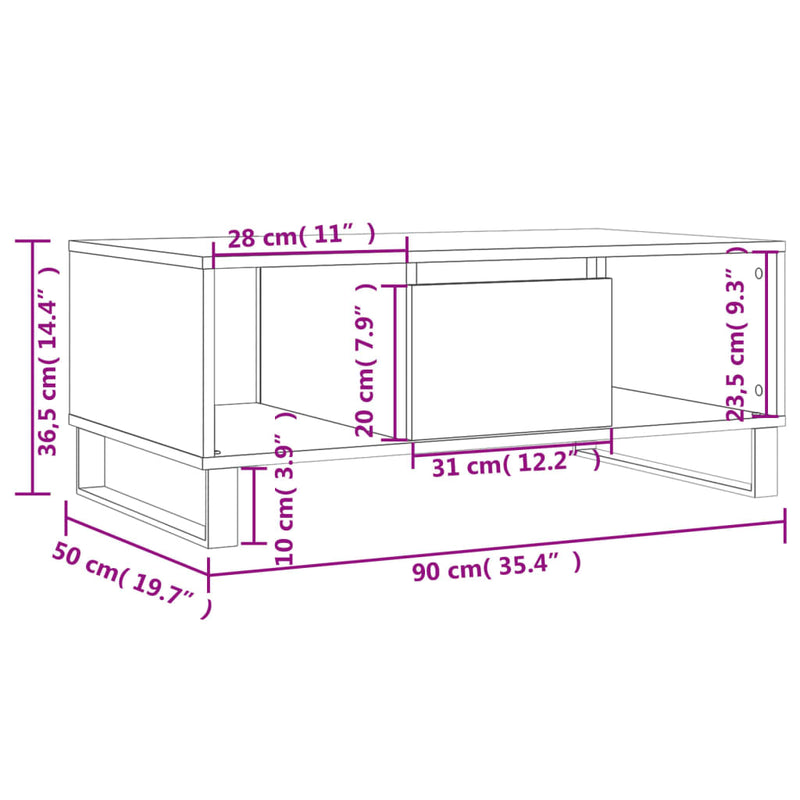 Salongbord svart 90x50x36,5 cm konstruert tre