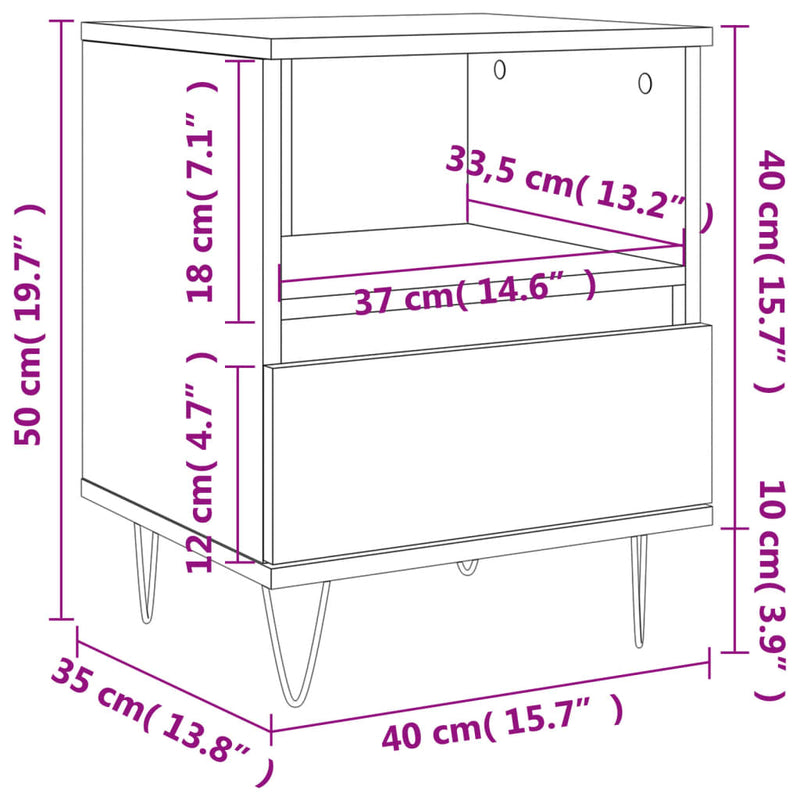 Nattbord 2 stk grå sonoma 40x35x50 cm konstruert tre
