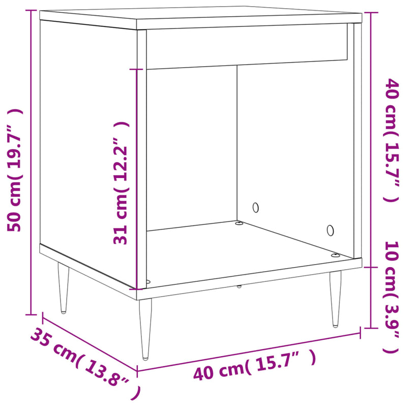 Nattbord 2 stk hvit 40x35x50 cm konstruert tre