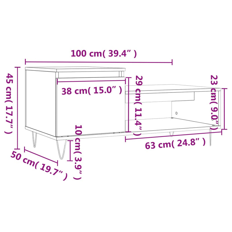 Salongbord røkt eik 100x50x45 cm konstruert tre