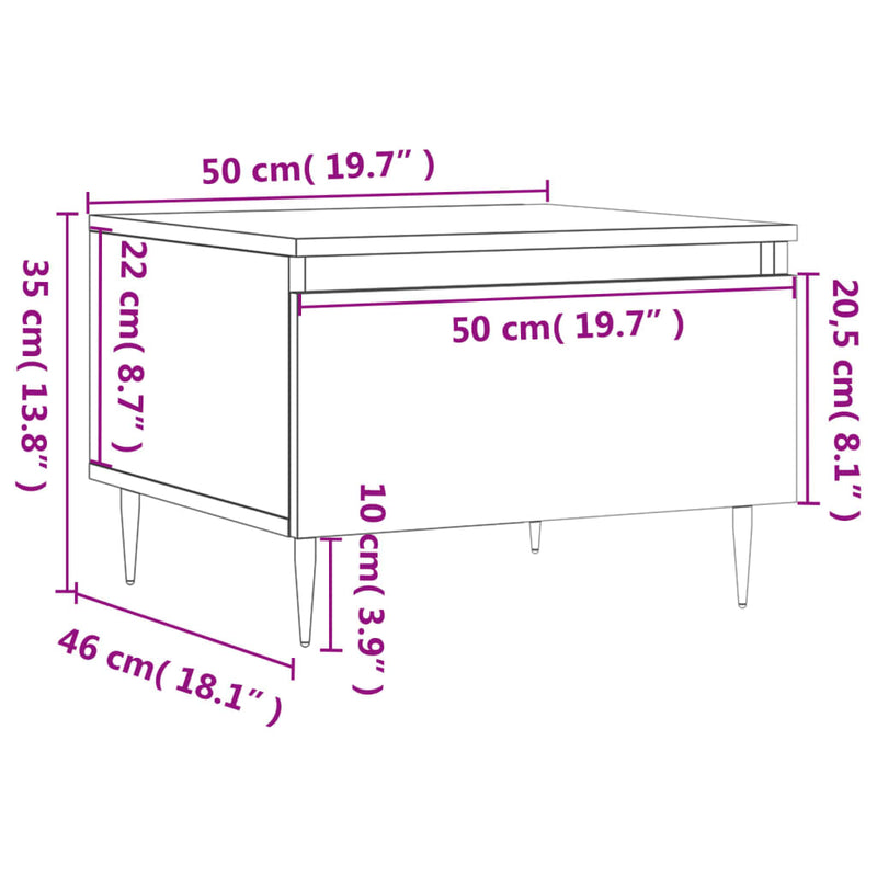 Salongbord hvit 50x46x35 cm konstruert tre