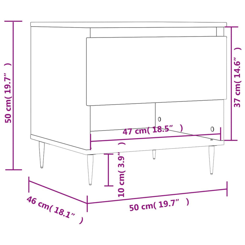 Salongbord hvit 50x46x50 cm konstruert tre