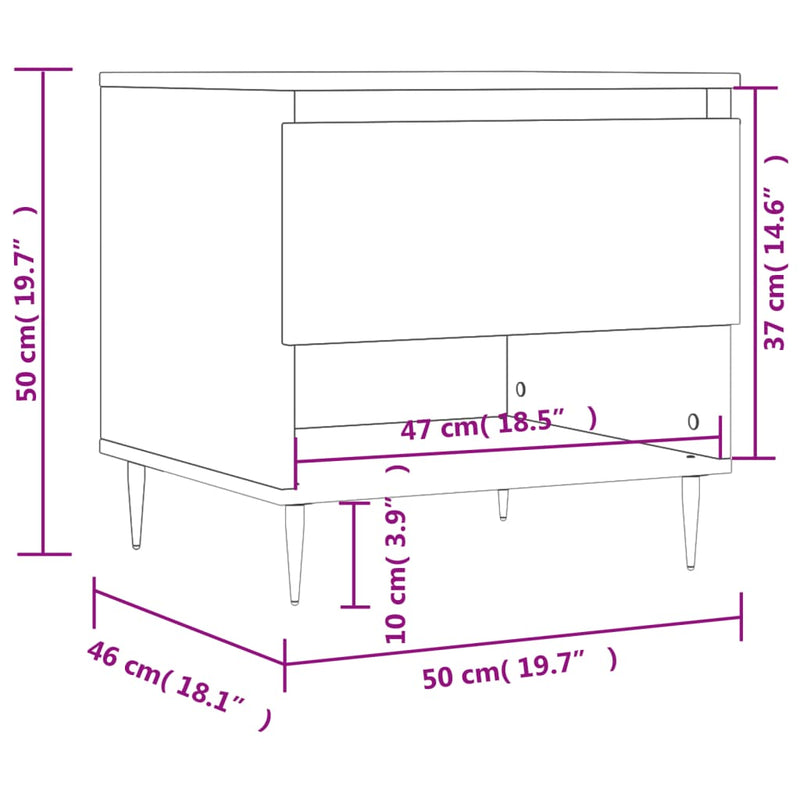 Salongbord 2 stk røkt eik 50x46x50 cm konstruert tre