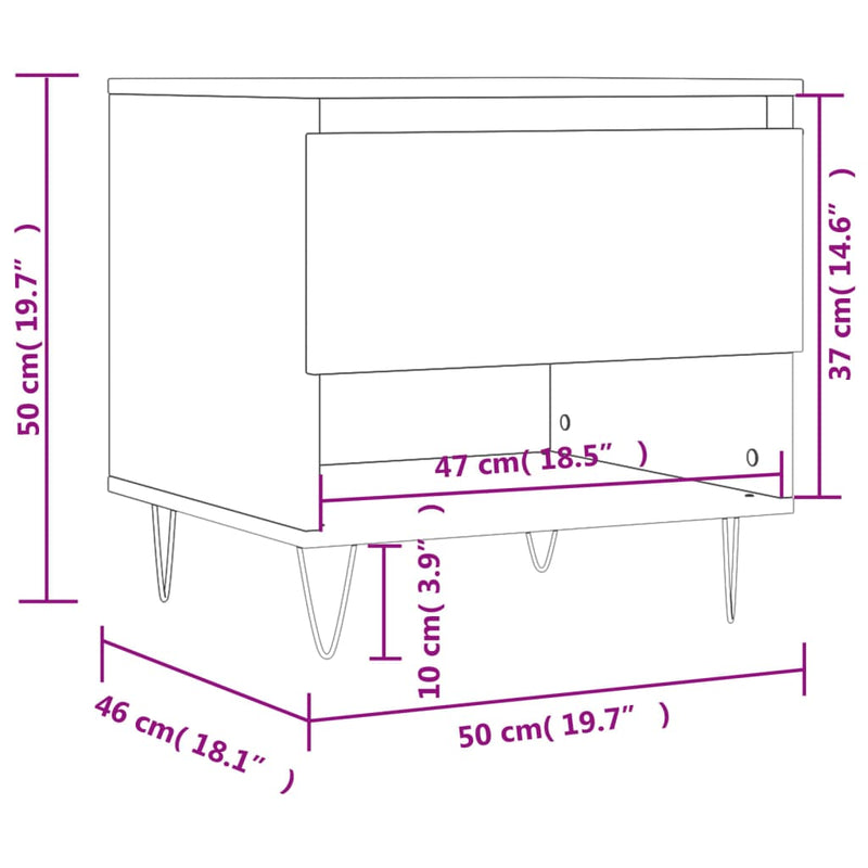 Salongbord hvit 50x46x50 cm konstruert tre