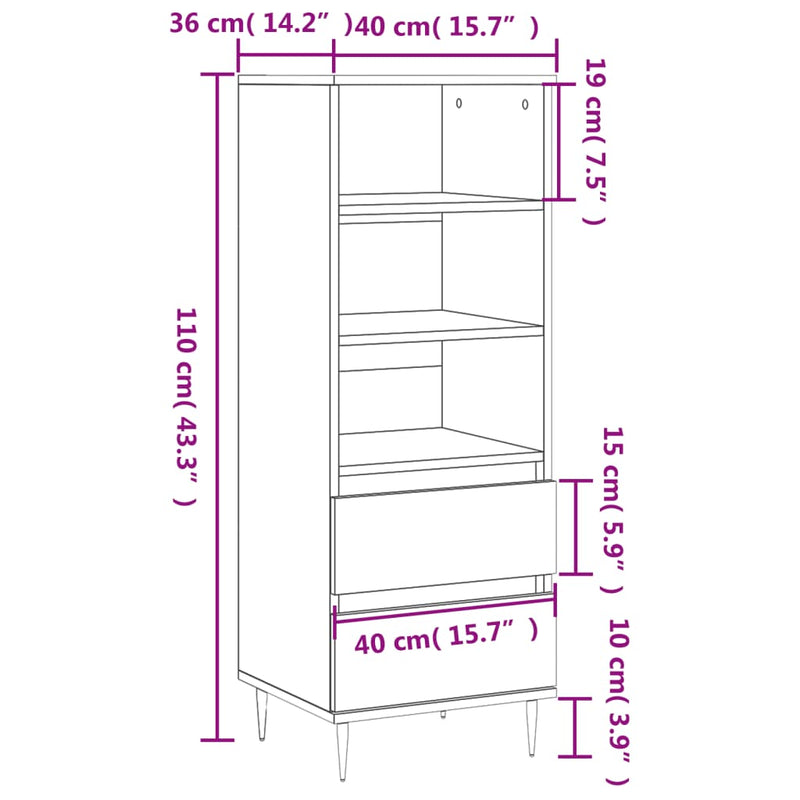 Highboard høyglans hvit 40x36x110 cm konstruert tre