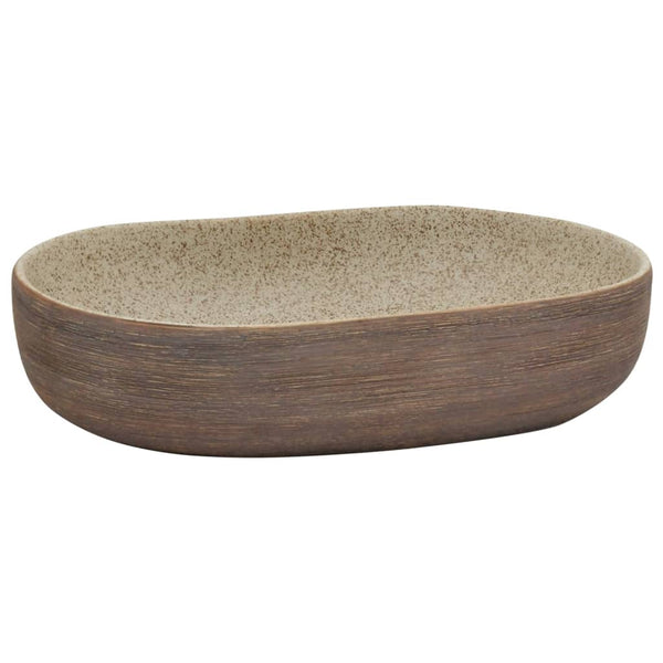 Benkeservant sand og brun oval 59x40x14 cm keramikk