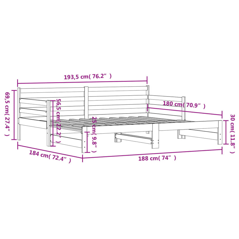 Uttrekkbar dagseng svart 90x190 cm heltre furu