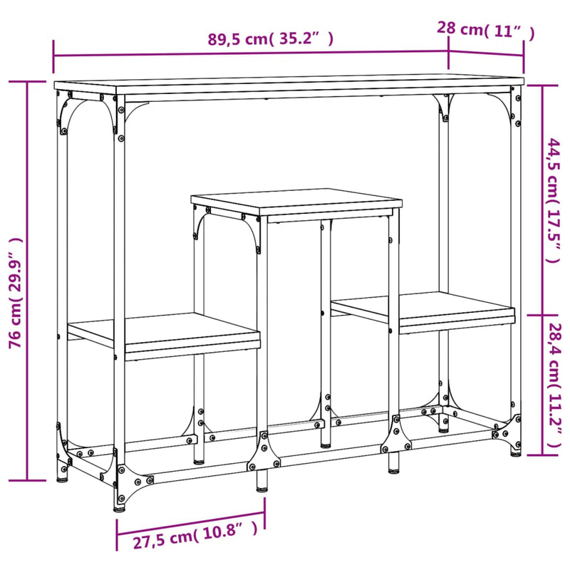 Konsollbord røkt eik 89,5x28x76 cm konstruert tre