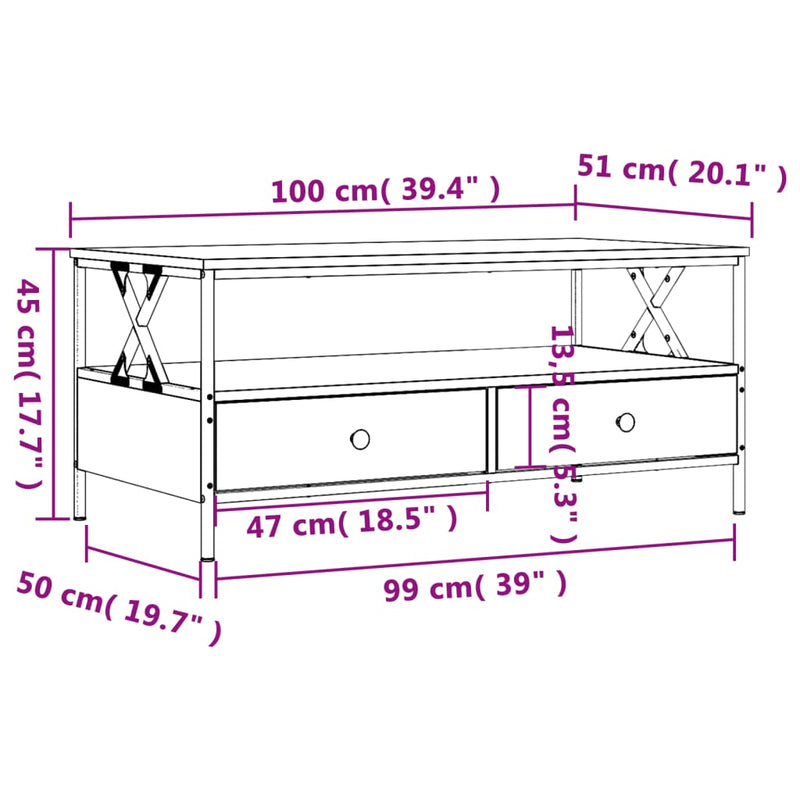 Salongbord svart 100x51x45 cm konstruert tre