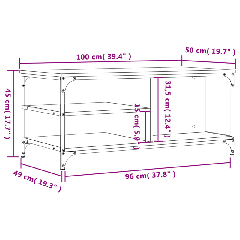 Salongbord svart 100x50x45 cm konstruert tre