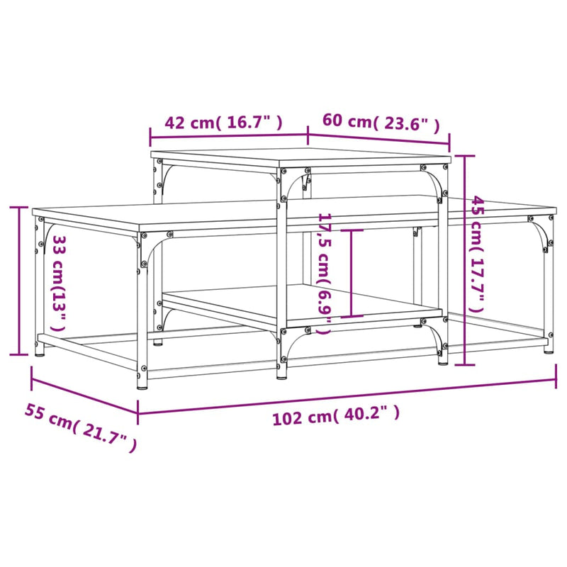 Salongbord brun eik 102x60x45 cm konstruert tre