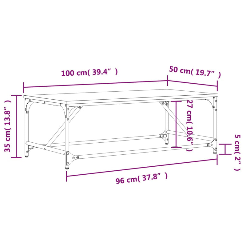 Salongbord svart 100x50x35 cm konstruert tre