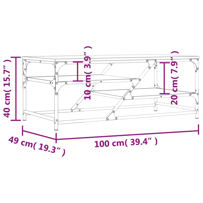 Salongbord brun eik 100x49x40 cm konstruert tre