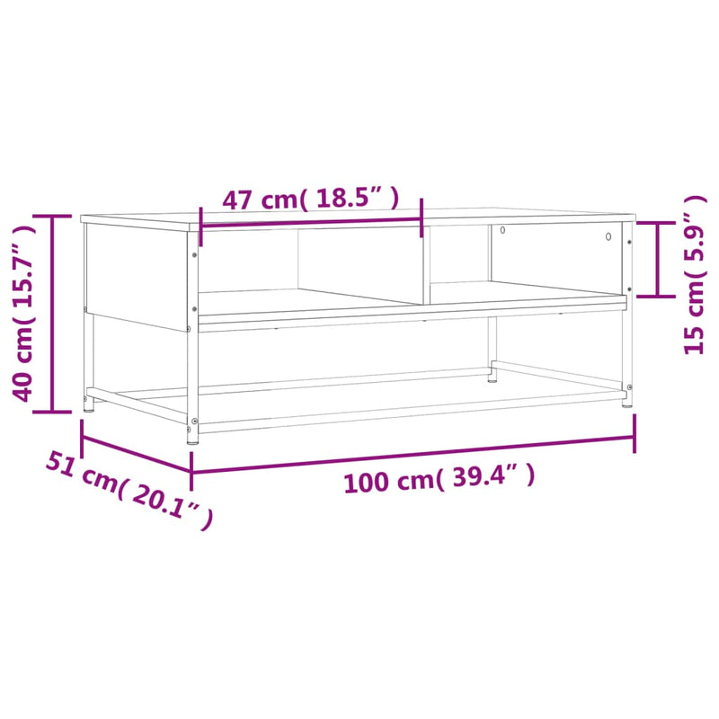 Salongbord brun eik 100x51x40 cm konstruert tre