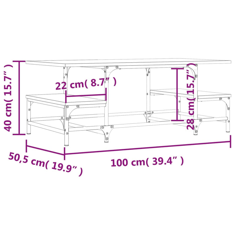 Salongbord sonoma eik 100x50,5x40 cm konstruert tre