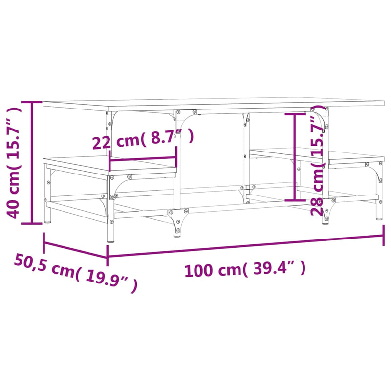 Salongbord røkt eik 100x50,5x40 cm konstruert tre