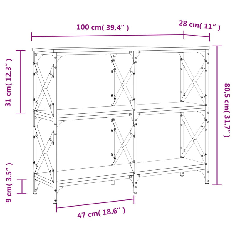 Konsollbord sonoma eik 100x28x80,5 cm konstruert tre