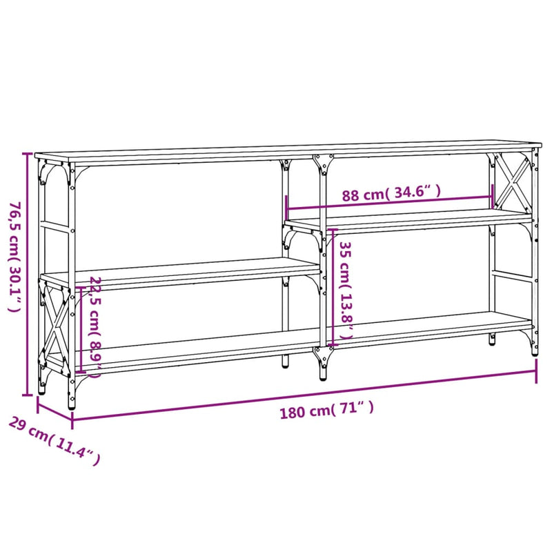 Konsollbord svart 180x29x76,5 cm konstruert tre