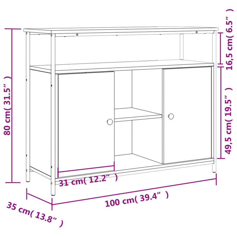 Skjenk svart 100x35x80 cm konstruert tre