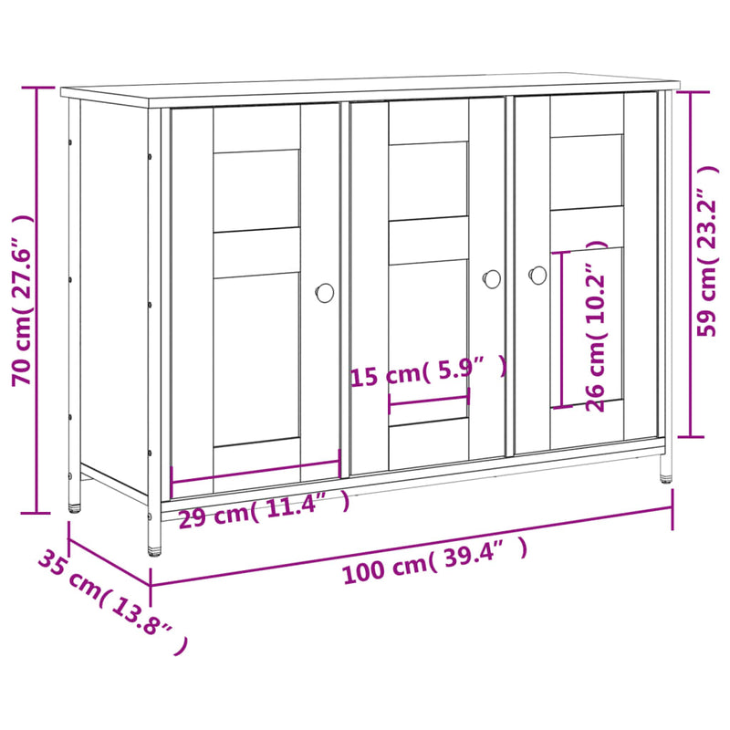 Skjenk svart 100x35x70 cm konstruert tre